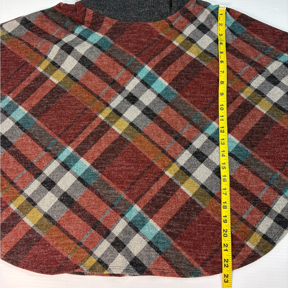Chris & Carol Multicolor Plaid Cowl Neck Artsy Boho Lagenloom Poncho Sweater 2XL - Picture 14 of 15